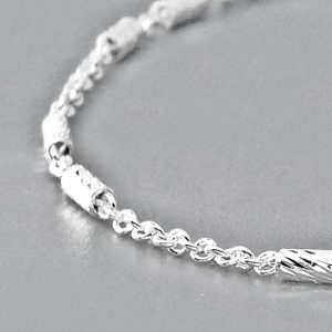 Italy 925 Silver Chain Shiny Bar Bracelet