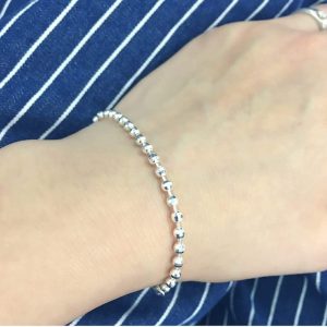 Italy Sterling Silver Diamond Cut Bead Ball Chain Bracelet