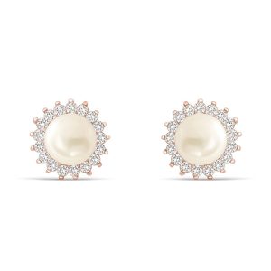 Gracious Rose Gold Plated 925 Silver CZ Pearl Stud Earrings