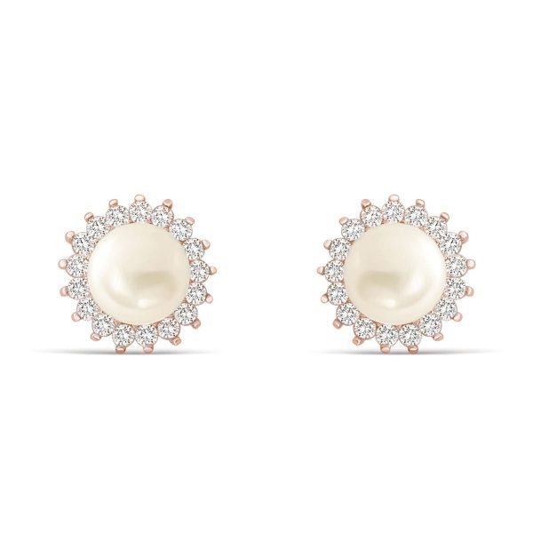 Gracious Rose Gold Plated 925 Silver CZ Pearl Stud Earrings