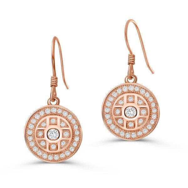 Rose Gold Plated Sterling Silver Pave CZ Drop Earrings