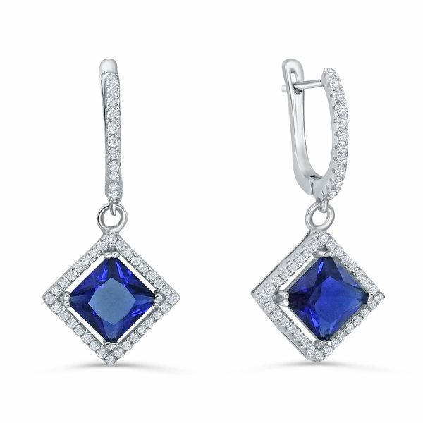 925 Sterling Silver Blue Crystal Cubic Zirconia Drop Earrings