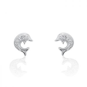 925 Sterling Silver Cubic Zirconia Cute Dolphin Earrings