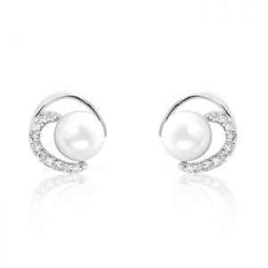 Gorgeous Circle 7-8mm Pearl Cubic Zirconia 925 Sterling Silver Earrings