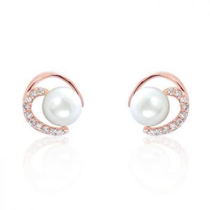 Gorgeous Circle 7-8mm Pearl CZ Rose Gold Over Silver Earrings