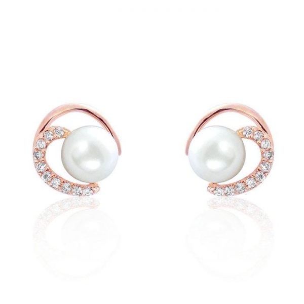 Gorgeous Circle 7-8mm Pearl CZ Rose Gold Over Silver Earrings