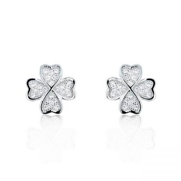 925 Sterling Silver Four Leaf Clover Cubic Zirconia Earrings
