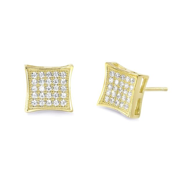 Fabulous 9K Gold Plated Sterling Silver CZ Micro Pave Earrings