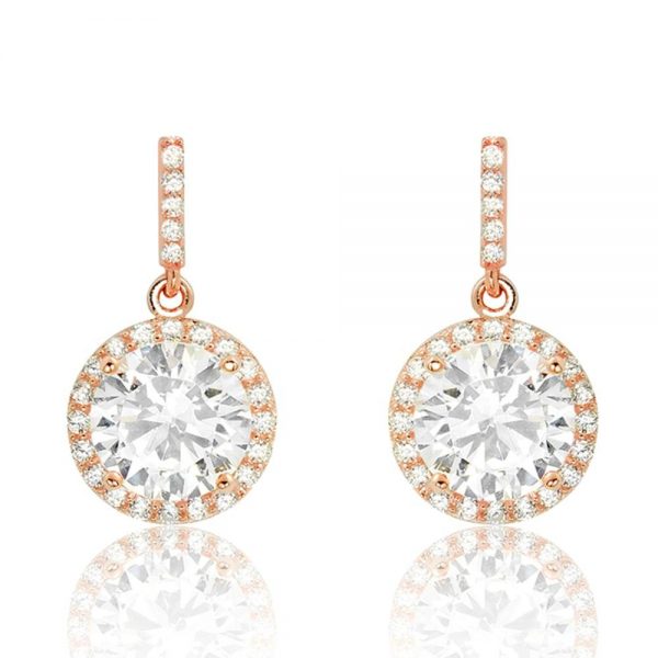 Gorgeous Rose Gold Over 925 Silver Cubic Zirconia Drop Earrings