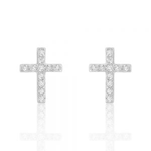 Sterling Silver Beautiful Cross Cubic Zirconia Earrings