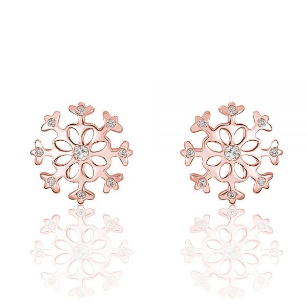 Gorgeous Rose Gold Plated 925 Silver CZ Snowflakes Earrings