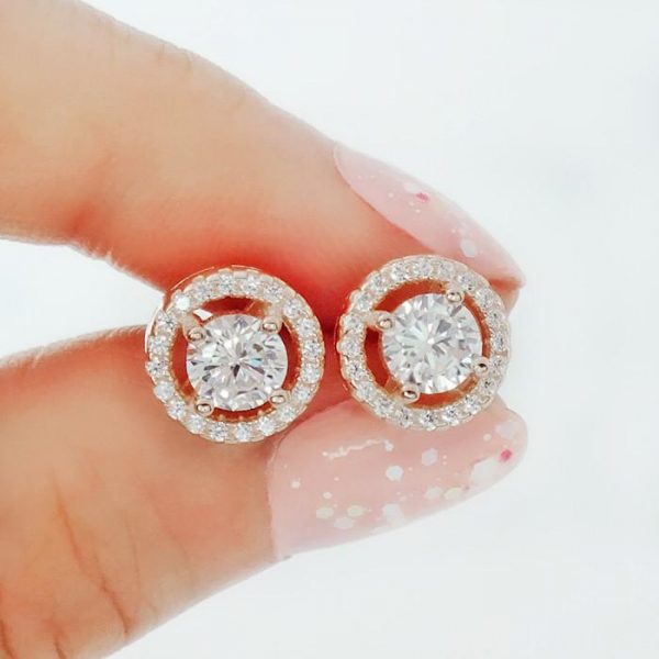 Stunning Rose Gold Plated Sterling Silver CZ Stud Earrings
