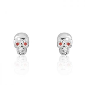 Red Crystal Sterling Silver Skull Earrings