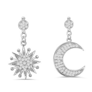 Sterling Silver Cz Moon and Star Earrings