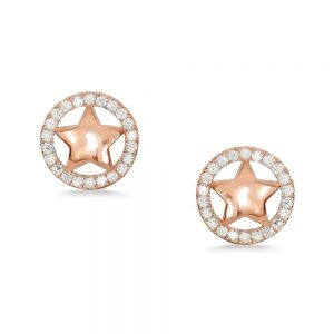 Rose Gold Plated Sterling Silver Cz Star Earrings Studs