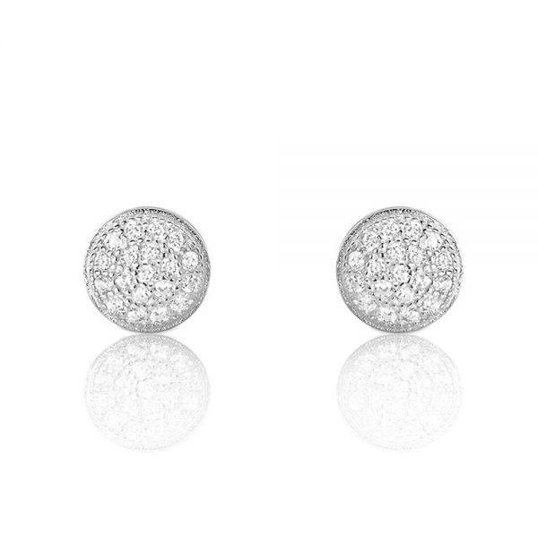 Sterling Silver Mini Pave Disc Round Circle Stud Earrings