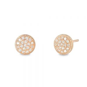 Rose Gold Plated 925 Silver Mini Pave Disc Round Circle Earrings Stud