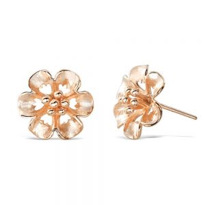 Rose Gold Plated Sterling Silver Flower Stud Earrings for Women