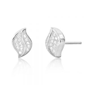 Cubic Zirconia Sterling Silver Leaf Earrings