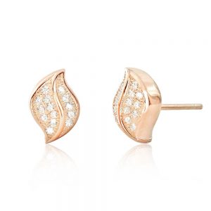 CZ Rose Gold Plated Sterling Silver Leaf Earrings