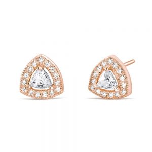 Rose Gold Plated Sterling Silver Trillion Cz Earrings Studs