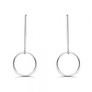 Sterling Silver Simple Circle Drop Stud Earrings