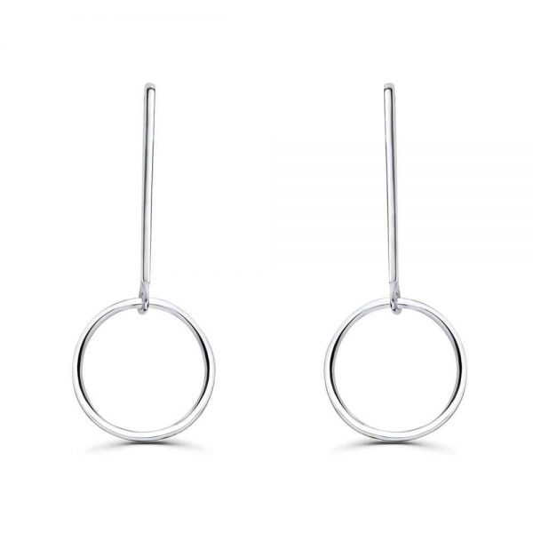 Sterling Silver Simple Circle Drop Stud Earrings