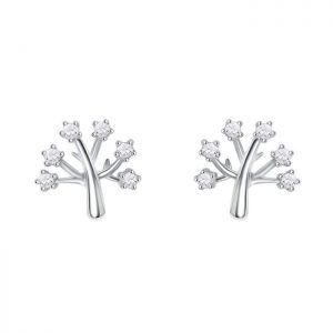 Sterling Silver Cz Tree of Life Earrings Studs