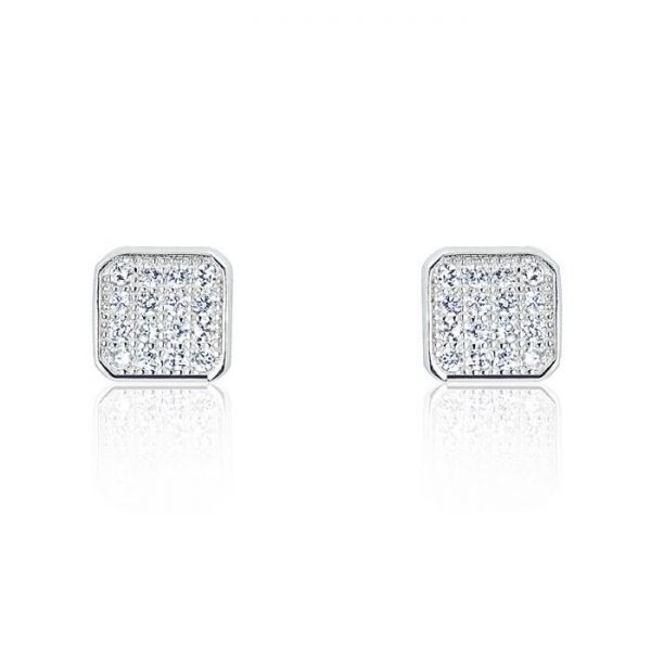 Sparkling Square 925 Sterling Silver Cubic Zirconia Earrings