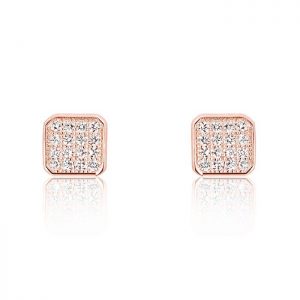 Sparkling Square 925 Sterling Silver Cubic Zirconia Earrings Rose