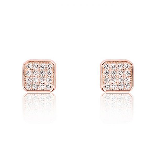Sparkling Square 925 Sterling Silver Cubic Zirconia Earrings Rose