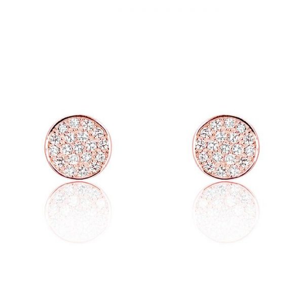 Rose Gold Plated Silver Cubic Zirconia Modern Circle Earrings