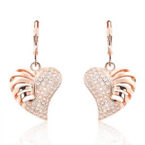 Wonderful Heart 925 Sterling Silver Micro Pave Setting CZ Earrings Rose
