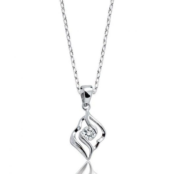 Classic 925 Sterling Silver CZ Pendant Necklace 16"+ 2"