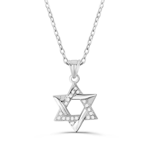 Sterling Silver Cubic Zirconia Star Of David Necklace 16"+ 2" Extender