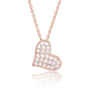 Rose Gold Plated Sterling Silver CZ Beautiful Cute Heart Pendant Necklace