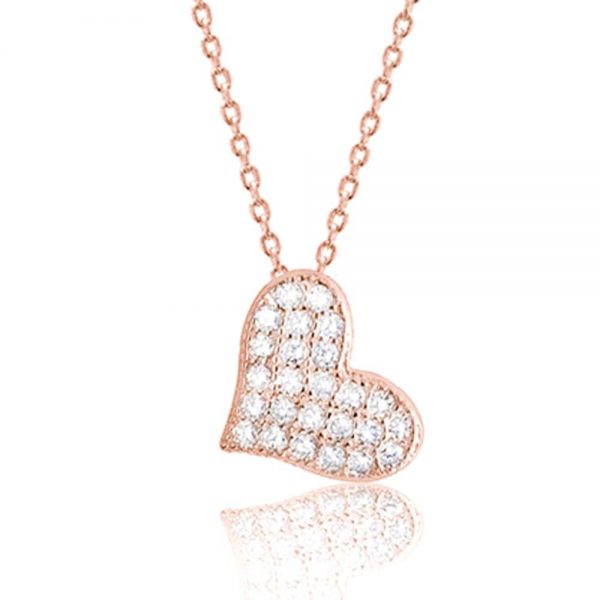 Rose Gold Plated Sterling Silver CZ Beautiful Cute Heart Pendant Necklace