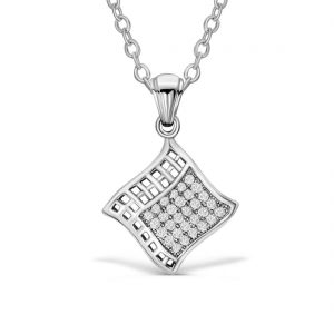 Graceful Micro Pave Setting 925 Sterling Silver CZ Pendant Necklace 16"+ 2" Extender