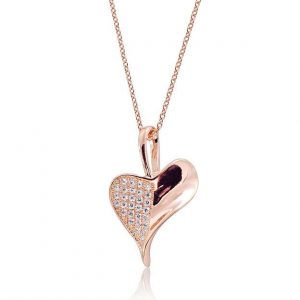 Rose Gold Plated 925 Silver Micro Pave Setting CZ Heart Leaf Necklace 16"+ 2"