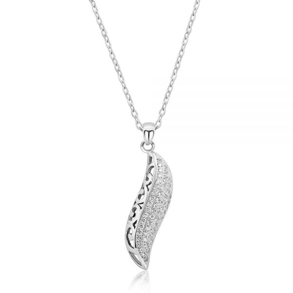 Fancy 925 Sterling Silver Micro Pave Setting CZ leaf Necklace 16"+ 2" Extender