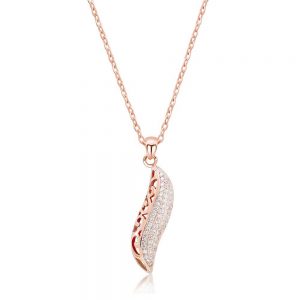 Fancy 925 Sterling Silver Rose Gold Over Micro Pave CZ leaf Necklace 16"+ 2"
