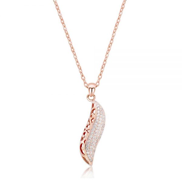 Fancy 925 Sterling Silver Rose Gold Over Micro Pave CZ leaf Necklace 16"+ 2"