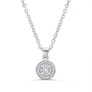 Micro Pave CZ 925 Sterling Silver Classic Pendant Necklace 16"+ 2"