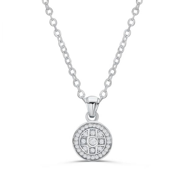 Micro Pave CZ 925 Sterling Silver Classic Pendant Necklace 16"+ 2"
