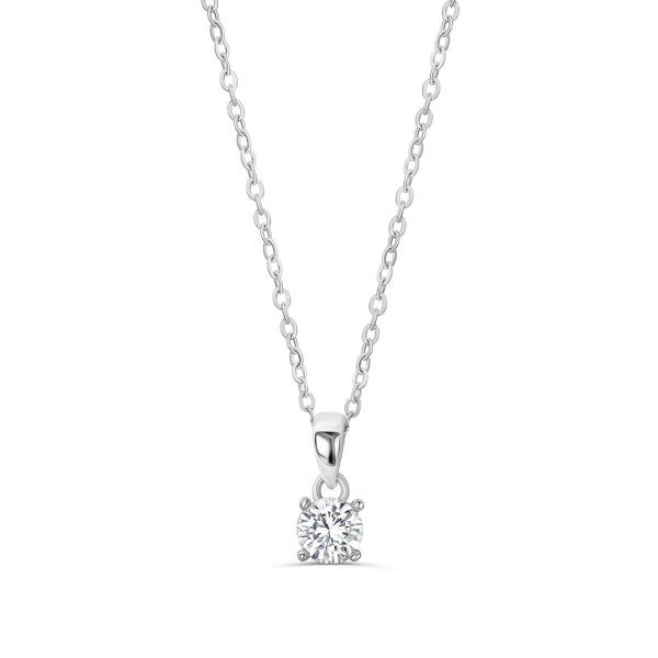 925 Sterling Silver Solitaire 1.4 Carat Cubic Zirconia Necklace 16"+ 2" Extender