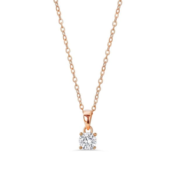 Rose Gold Plated 925 Sterling Silver Solitaire CZ Necklace 16"+ 2" Extender