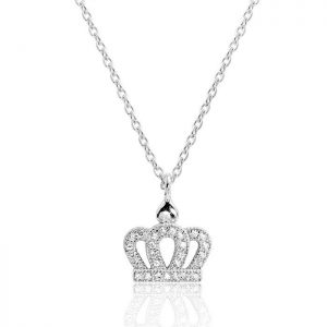 Sterling Silver Cubic Zirconia Crown Pendant Necklace