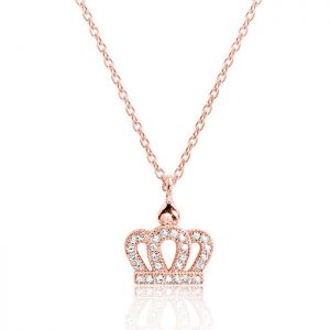 Rose Gold Plated 925 Sterling Silver CZ Crown Pendant Necklace