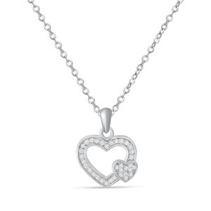 Cubic Zirconia Graceful Heart to Heart Silver Necklace 16"+ 2" Extender