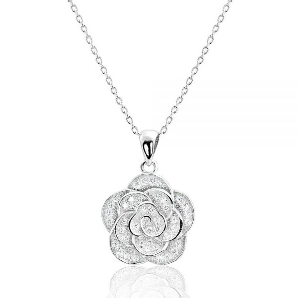 Beautiful Flower Sterling Silver Cubic Zirconia Necklace